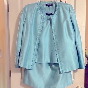 Kasper Aqua Blue Jacket and Skirt Ensemble